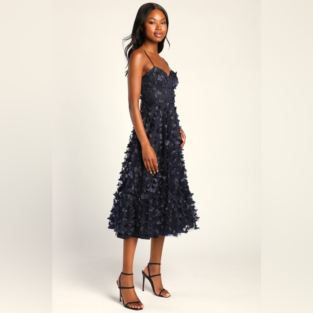 Lulu's Navy Midi Dress - Picture 4 of 7